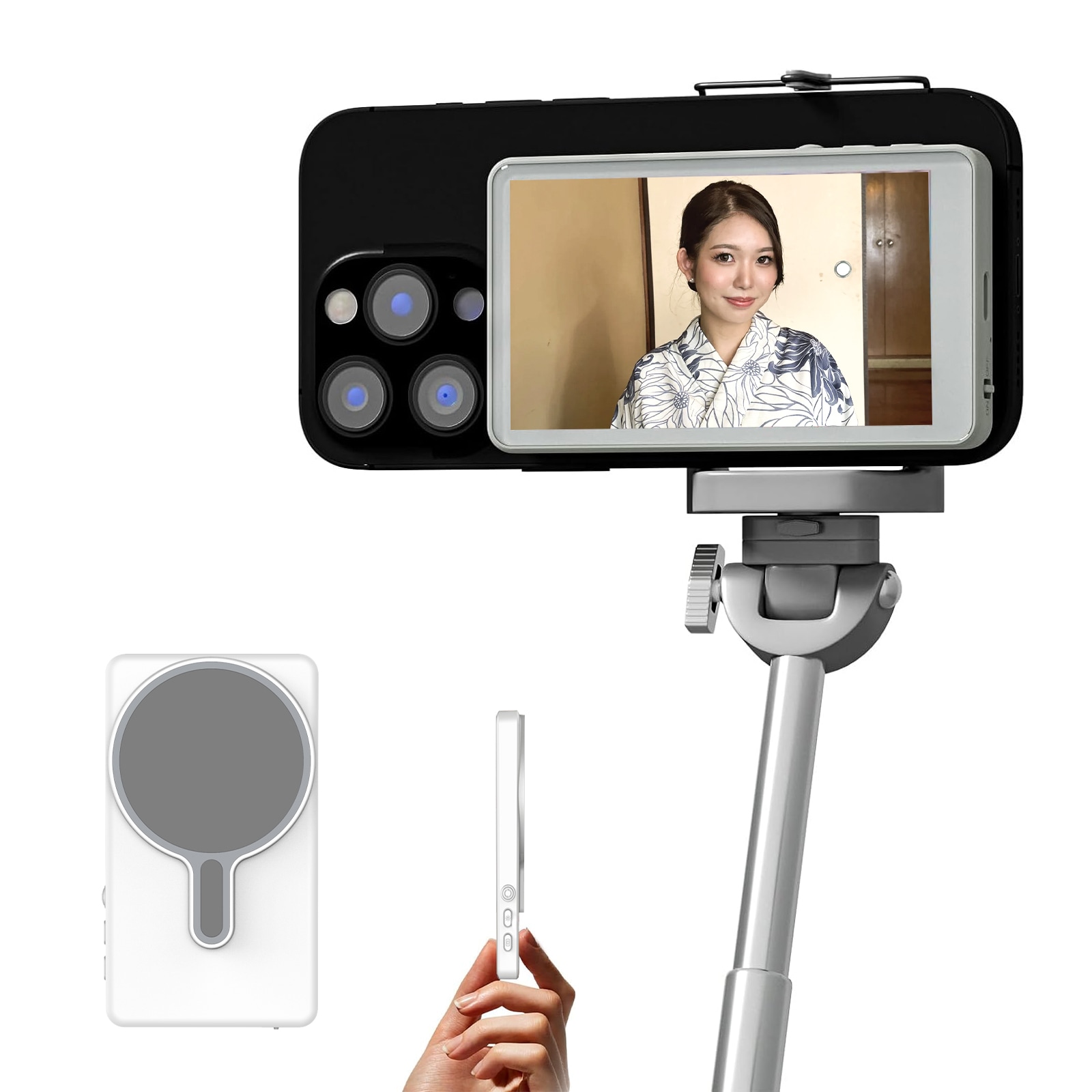 自撮りモニター ミラーリングモニター Bluetooth スマホ Vlog 超薄型 磁気吸着 ワイヤレス 携帯電話 マグネット 小型