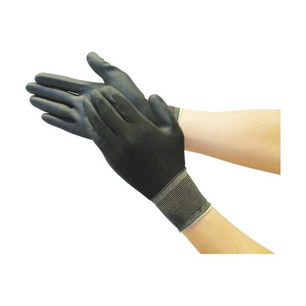 （まとめ）カラーナイロン手袋 PU手のひらコート ブラック M 1双[x10]