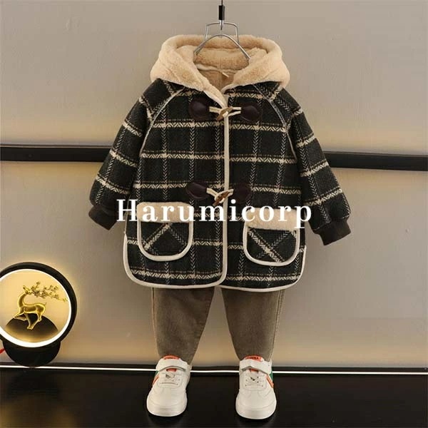 【即納】キッズ コート 裏起毛 男子 女子 冬 子供服 ジャケット 厚手 パーカー フード付き チェック柄 トレンチコート アウター ロングコート トップス 韓国子供服 ベビー服 おしゃれ 可愛い 暖