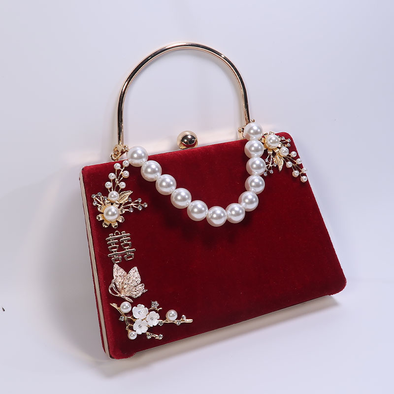 ナショナルスタイル ハンドメイドバッグ レディース ウェディングバッグ 手持ち ブライダルバッグ 赤チャイナバッグ レトロメッセンジャー口金バッグ 母の日