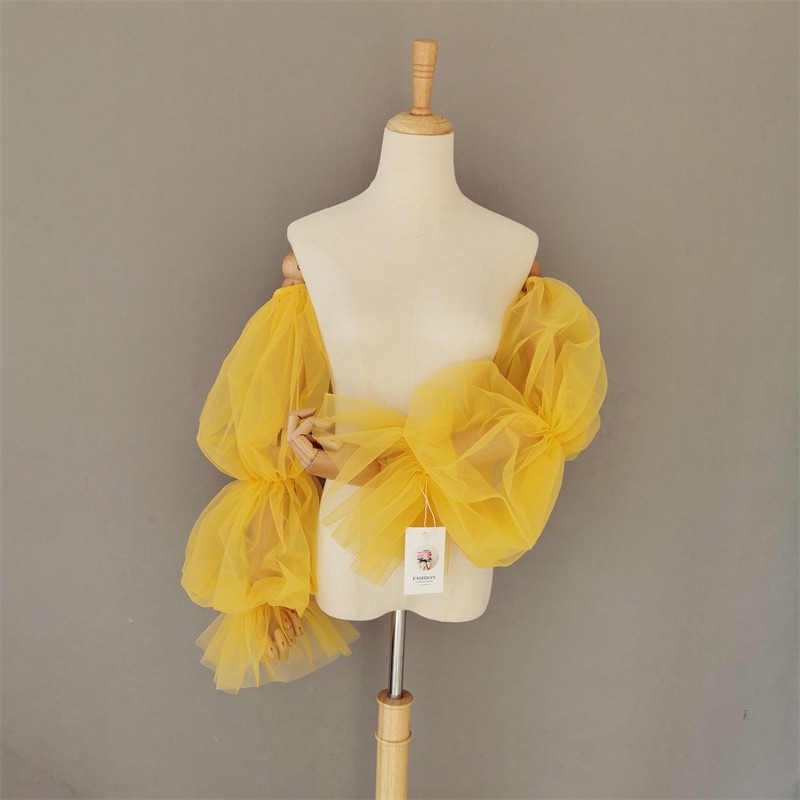 チュール袖 イエロー 多層チュール ウェディングドレス 前撮り