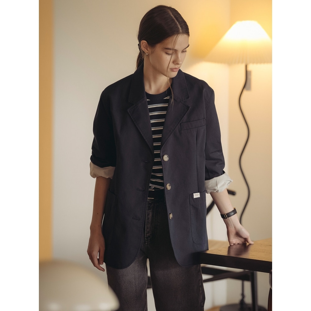 TILLIDIE オーバーフィットバイオウォッシングコットンジャケットネイビー
