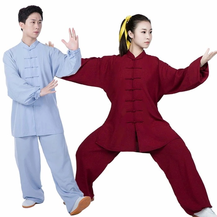 【TIME HOLDER】太極拳 ウェア 男女兼用 上下セット 太極拳服 太極拳ウェア カンフー トップス 長袖 パンツ 練習着 表演服 表演 スポーツ用品 武術 功夫 拳法 気功 演武用 無地 シン