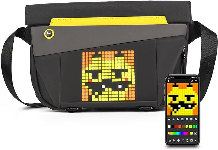 Pixoo Sling Bag-V ピクセルアートショルダーバッグ 斜め掛け ボディバッグ メンズ レディース 人気 防水 レジャー おしゃれ 黒( ブラック)