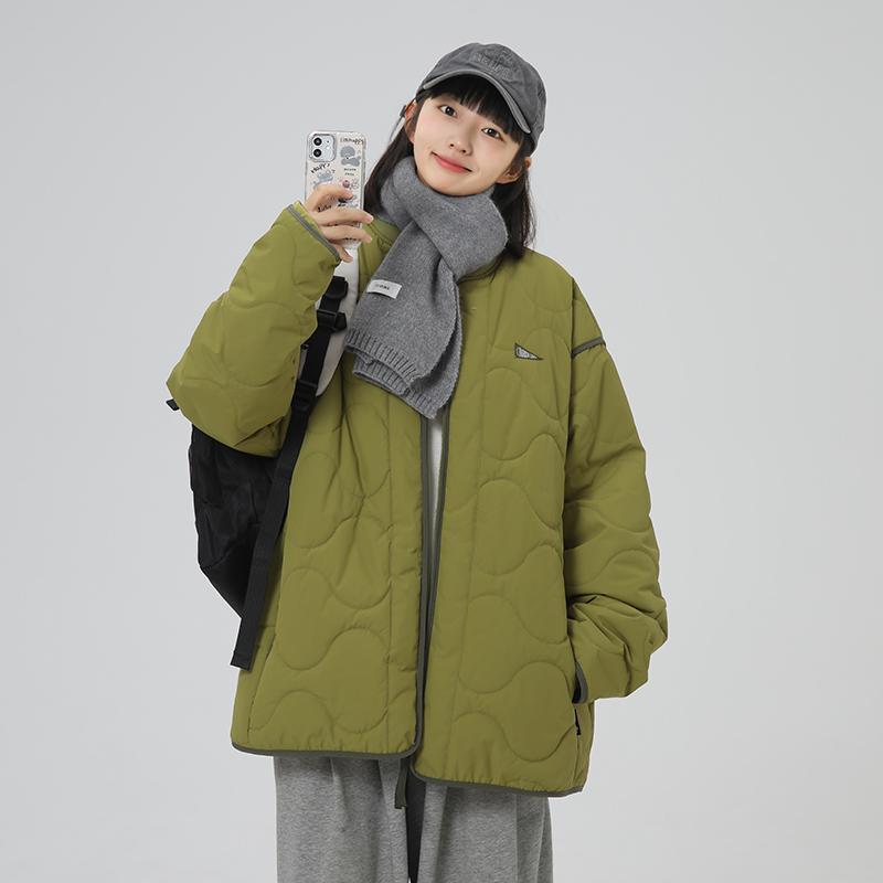 菱格野球服綿服女性は冬にアメリカのレトロな日系綿服の小柄なデザイン感のあるコートを厚くした