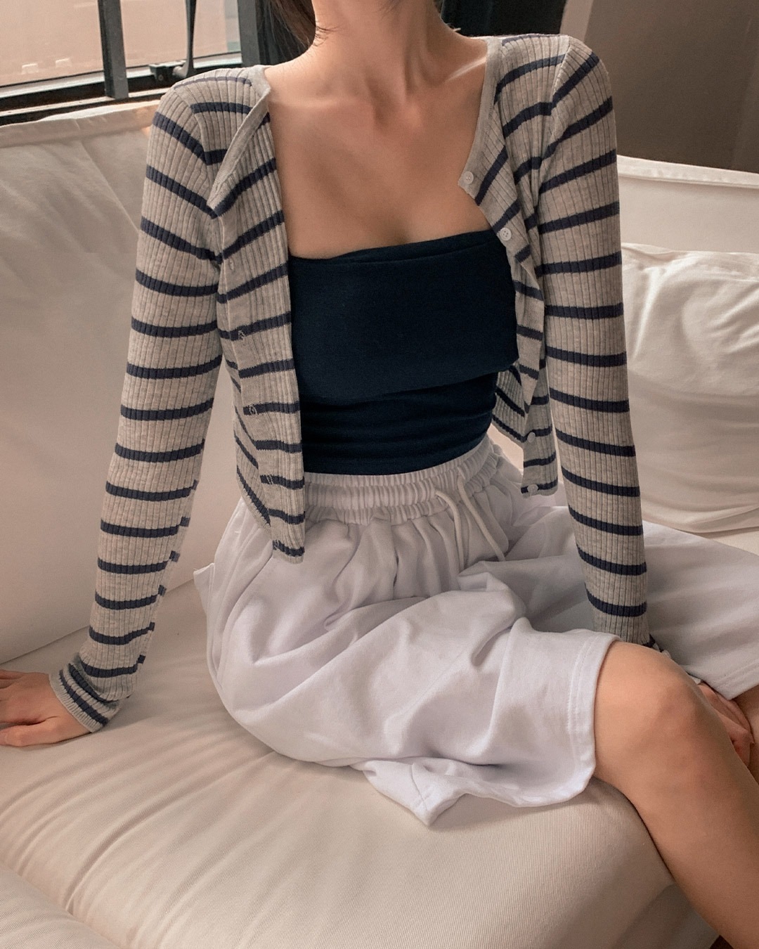ローデュストライプカーディガン韓国ファッション レディース