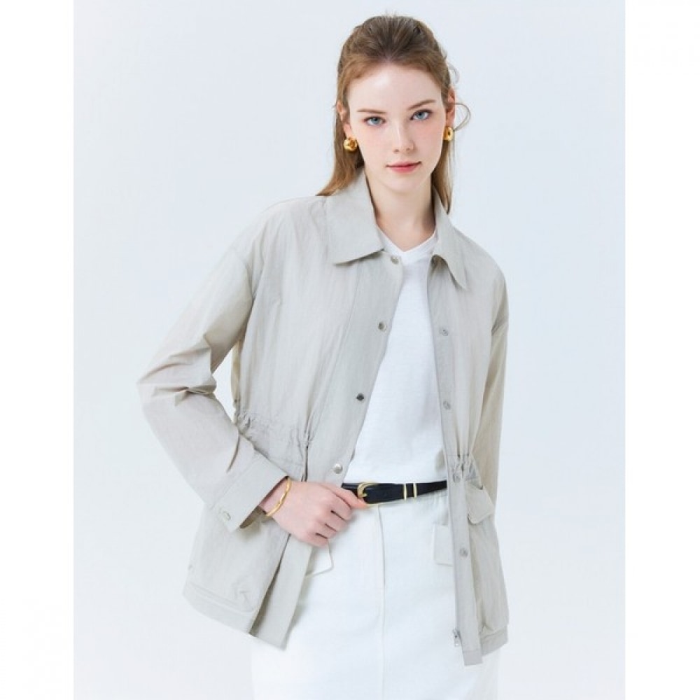 (ヘッジズレディース) 24SS グレーソリッドコットンブレンド長袖カジュアルジャンパー HSJU4B402G1