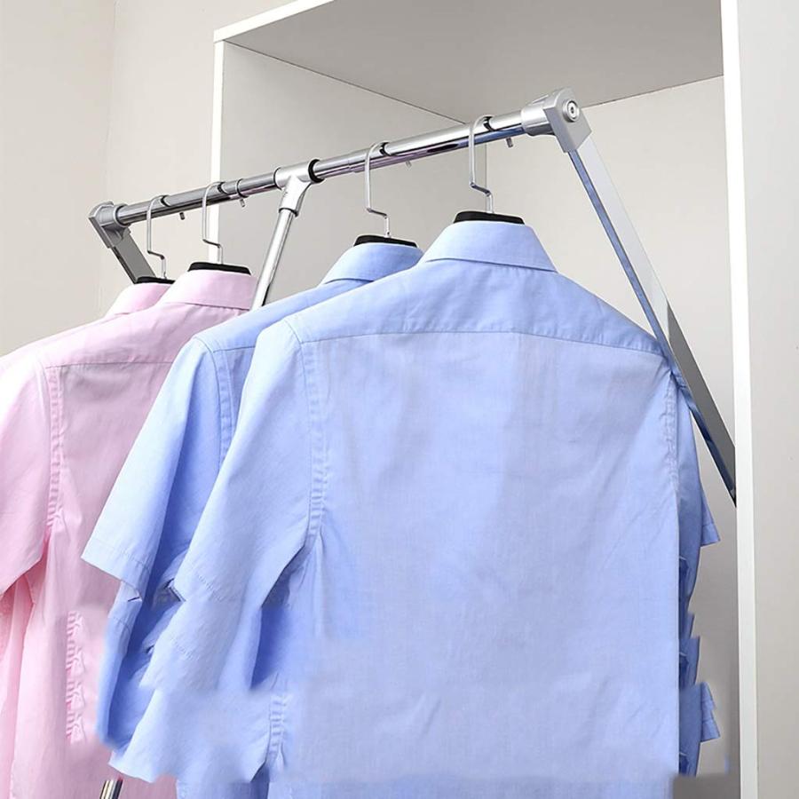ポールハンガー リフト/プルダウン調節可能な幅のハンガーワードローブの衣服ハンガーレールソフトリターン
