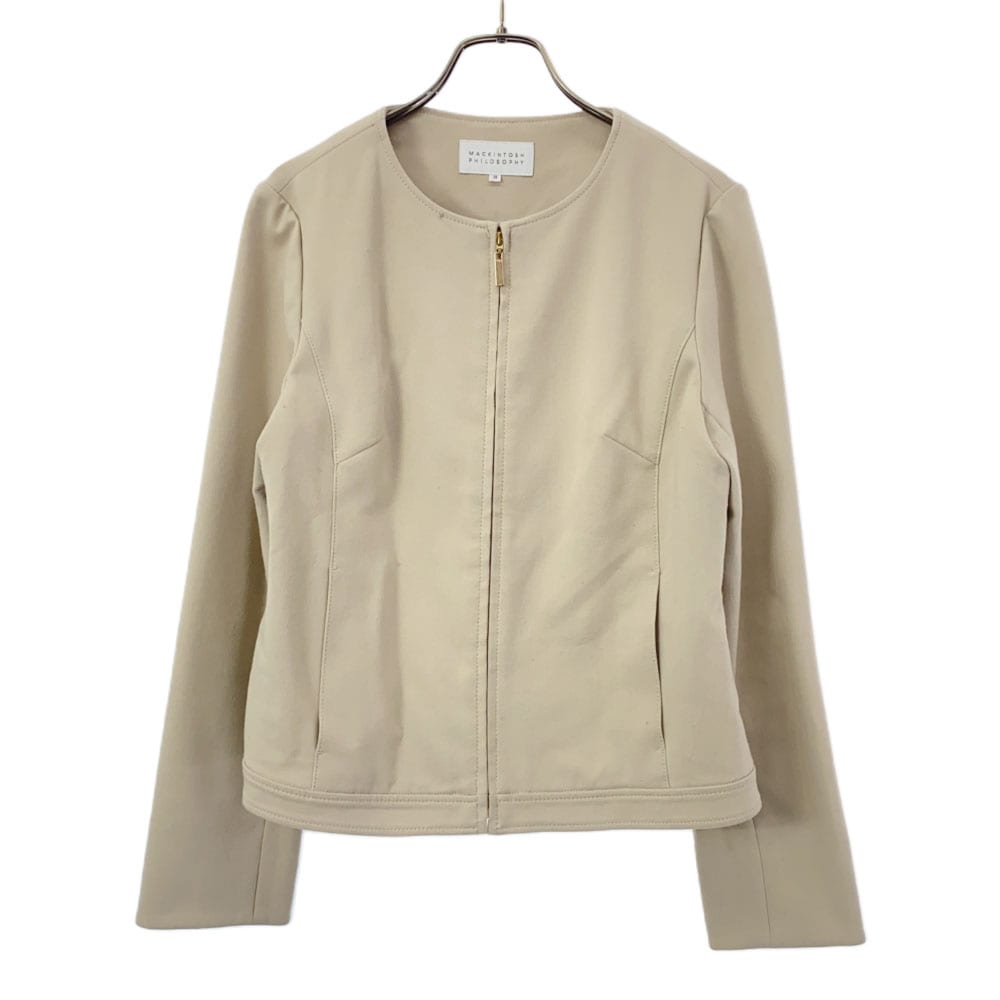 三陽商会 ノーカラージャケット 38 ベージュ レディース