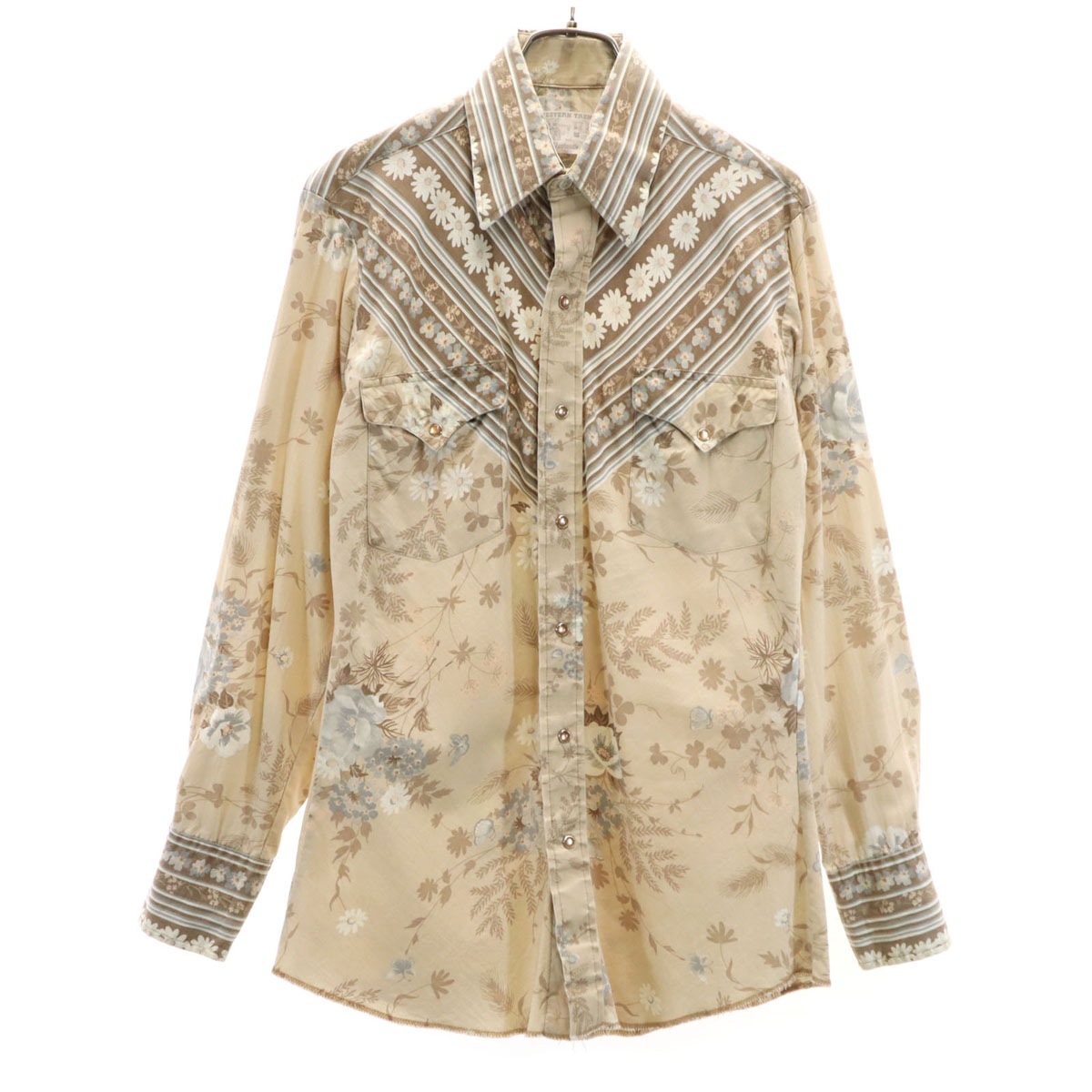 western trends by panhandle slim 70s 80s ヴィンテージ 花柄 長袖 ウエスタンシャツ S ベージュ メンズ 古着