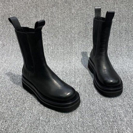 【取寄：納期2週間】 レディース ロング ミドル丈 ブラック ブーツ レディース 厚底 サイドゴア ブーツ レディース 歩きやすい ローヒール レディース ロング