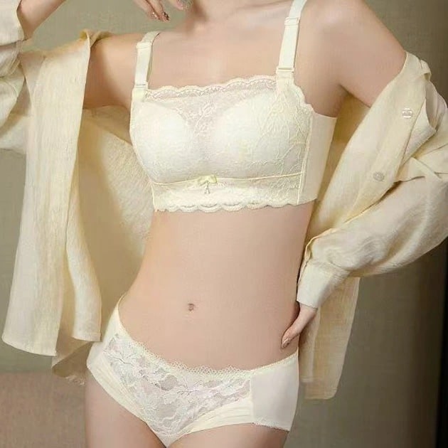 【2点セット】スクエアネック レーシィ ノンワイヤー ブラ&ショーツ 女性 レディース インナー 下着 肌着 パンツ ブラジャー セットアップ シンプル 無地 シアー 透け感 上品 フェミニン ソフト