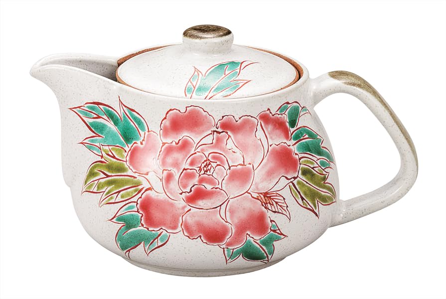 九谷焼いわたや ポット急須牡丹(網付) K9-643