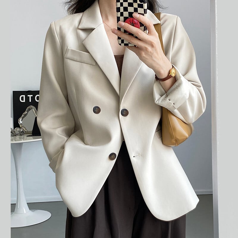アウター ジャケット 上着 スーツ ミドル丈 袖あり 長袖 バックスリット ダブルブレスト きれいめ カジュアル 大人 上品 おしゃれ レトロ 大人女子 エレガント 無地 春 秋 10代 20代 30