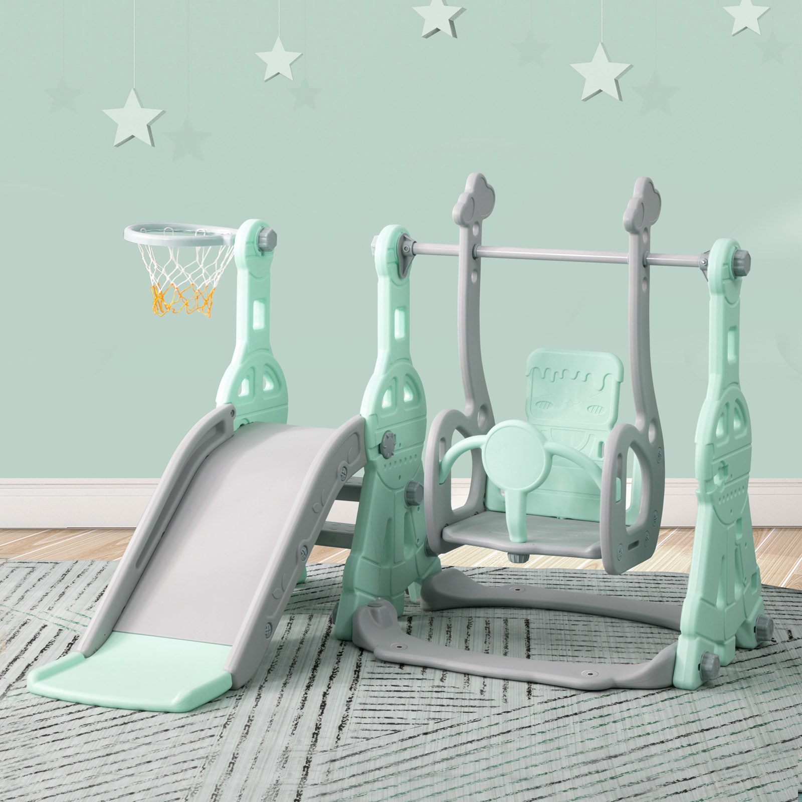 滑り台 すべり台 幼児用滑り台とブランコセット バスケットゴール ブランコ三段階調整可 遊具 室内遊具 屋内 家庭用 大型遊具 プレゼント 耐荷重40kg 15歳
