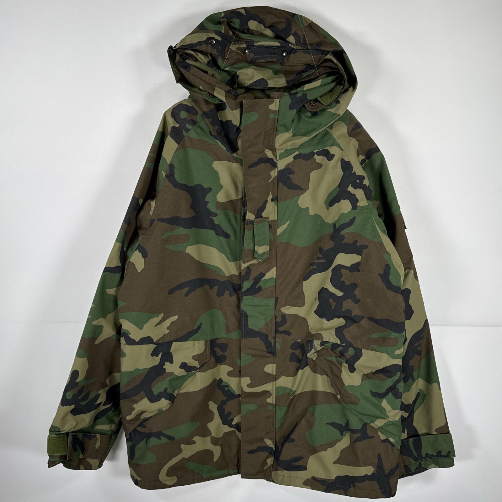 古着 90s/90年代 ヴィンテージ ミリタリージャケット ECWCS GORE-TEX ウッドランドカモ 迷彩 ゴアテックスパーカー large long グリーン メンズ