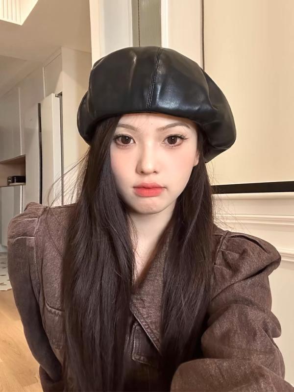 秋冬 コーデ レディース ファッション オシャレ アイテム カワイイ シンプル 大人カワイイ クール 女子 PU エコ レザー ソリッドカラー ストリート ベレー帽 レトロ カボチャ 帽子 5,466円