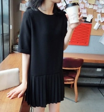 レディース ワンピース ミニ 膝上 半袖 ラウンドネック プリーツ シフォン 切り替えデザイン 大人可愛い シンプル カジュアル ラフ ガーリー クール キュート ベーシック ナチュラル シック