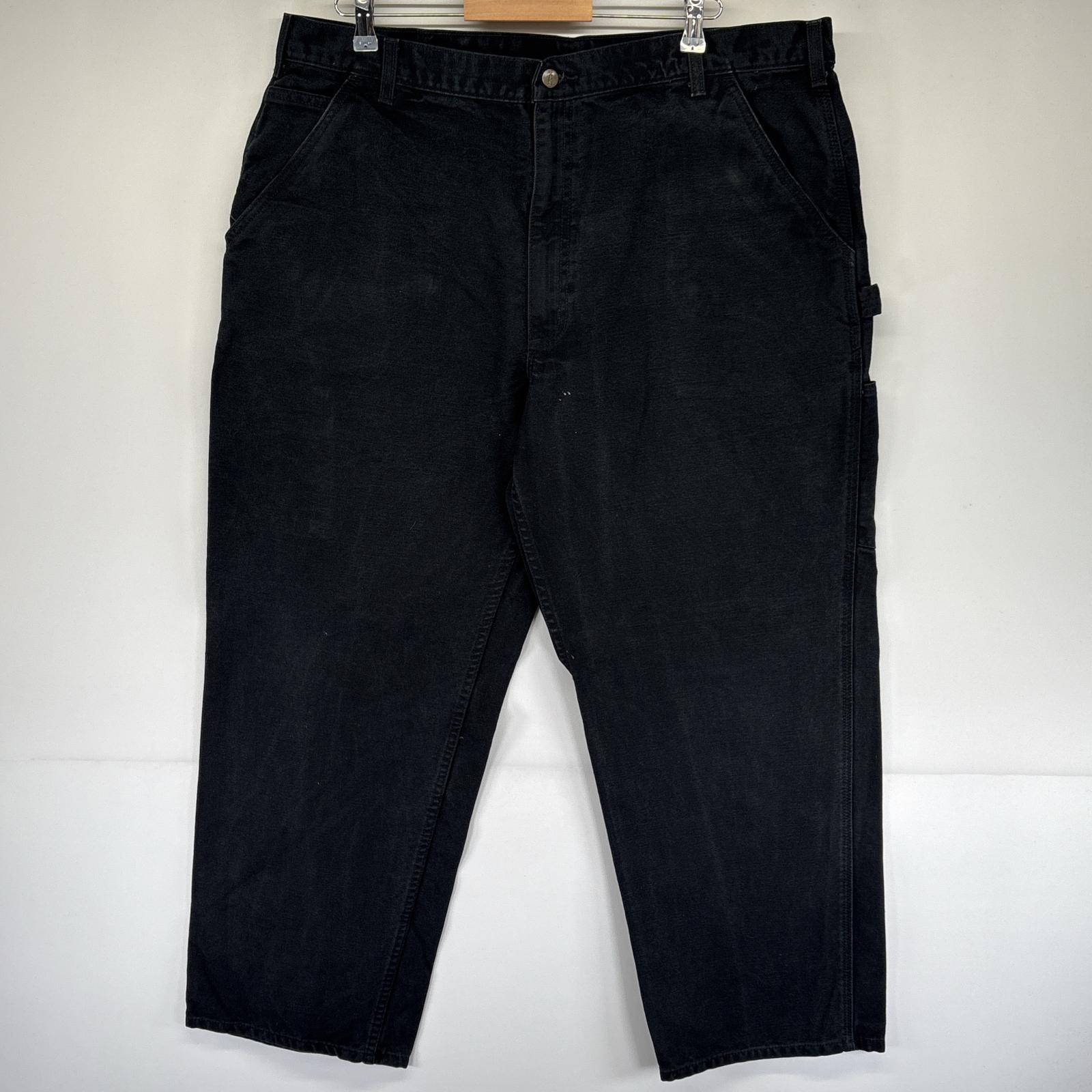 古着 ワークパンツ ダック地 ペインター ワンポイントロゴ ハンマーループ 作業着 w42 L30 ブラック メンズ