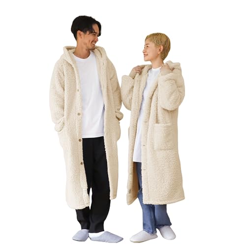 [] ねむりのアトリエ 着る毛布 ロング丈 メンズ レディース 肩がこらない ギフトパッケージ おしゃれ 可愛い 大きいサイズ 足まで 厚手 ふわふわ 袖ゴム 着るブランケット 吸湿発熱 (M, ロン