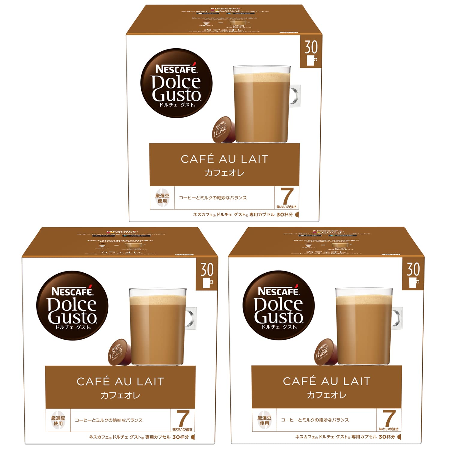 ネスカフェ ドルチェ グスト 専用カプセル カフェオレ 30P×3箱,マグサイズ,ポッド
