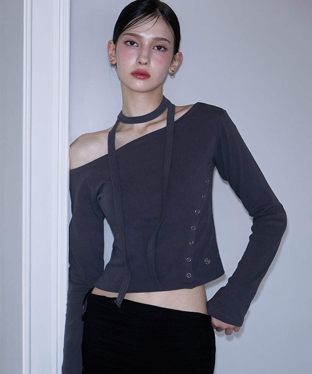 [10/28 예약발송] Eyelet Tie Long Sleeve [Charcoal]