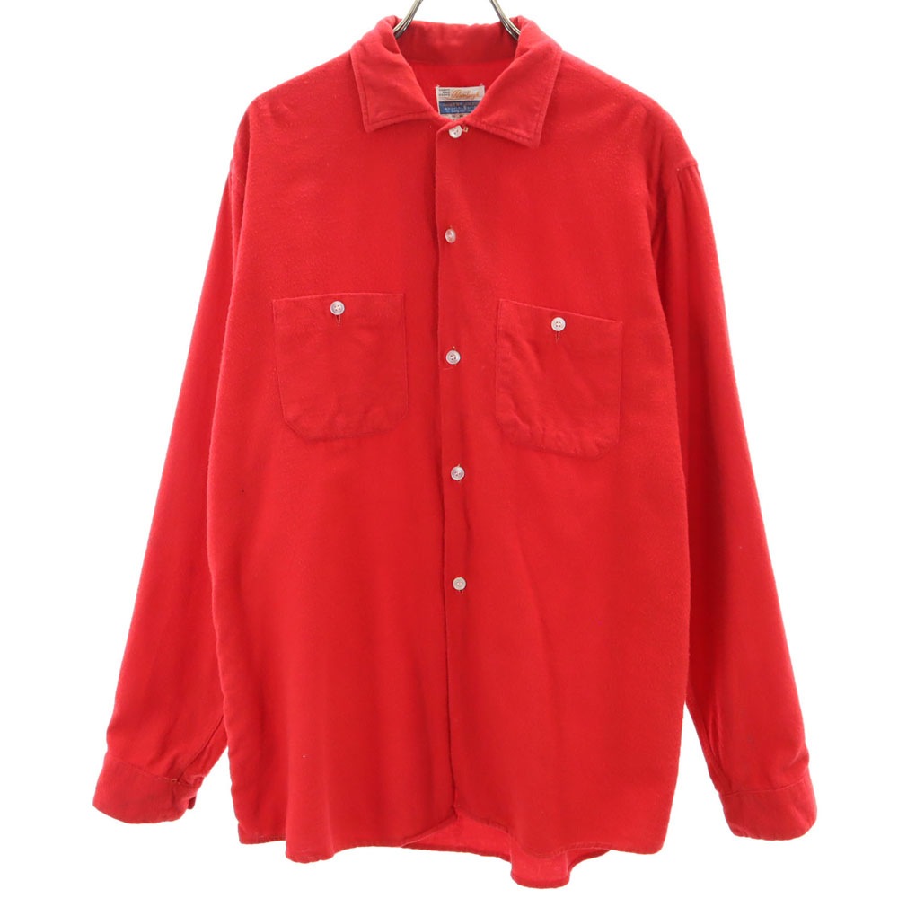 Pennleigh 60s レーヨン ボックスシルエット 長袖 ネルシャツ M レッド系 オールド ヴィンテージ メンズ