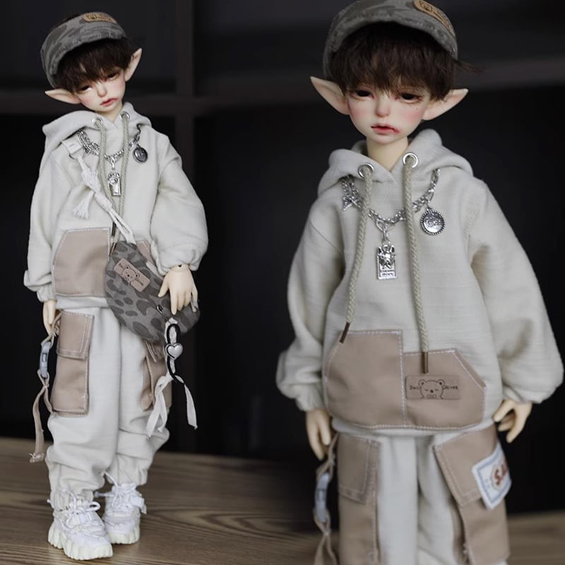 BJD 1/4 1/6 ドール服 オーバーサイズ パーカー パンツ 帽子 ネックレス カジュアル MSD/幼SDサイズ球体関節人形用衣装セット