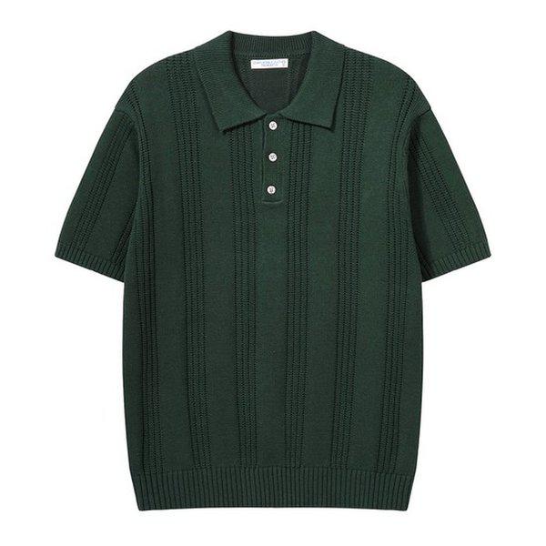 メンズシングルボタンカラーネック半袖ニットTシャツ AS-KN-Q024-グリーン
