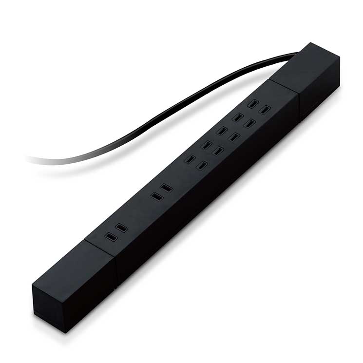 電源タップ 7個口 マグネット 3ｍ 2P 可動式 ほこりシャッター 雷サージ トラッキング防止 ブラック