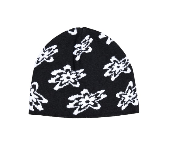 【aeae】 JACQUARD FLOWER BEANIE : BLACK