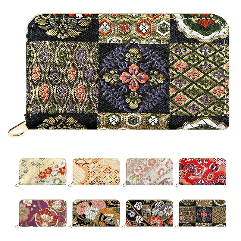 [leo&aoi] 西陣織 極 コインケース ラウンドファスナー 小銭入れ 小銭ケース レディース 女性 着物 華やか 上品 高級 ケース 華文に小紋格子