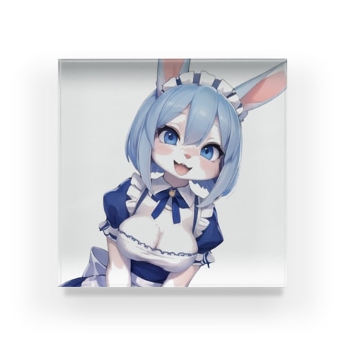 【文字入れ可能受注生産】ウサギの女の子　メイド　ケモナー　笑顔 アクリルブロック