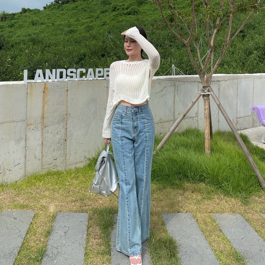 切開 ピンタック ワイド ハイデニム