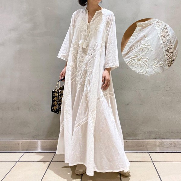 レディース 袖あり 無地 おしゃれ リゾート ホワイト 刺繍 ファッション 春夏 カジュアル 大きいサイズ 体型カバー ゆったり 大きめ きれいめ 白 日常 大人 カジュアル 母の日 プレゼント ワン
