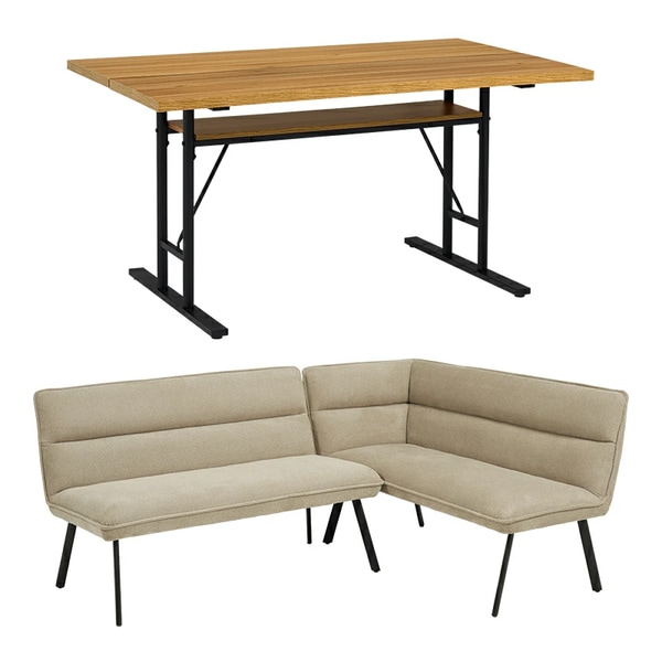 LT-4770NA-ロイス2P右肘S-BE ナチュラル/右肘グレーベージュ ダイニング3点セット メーカー直送