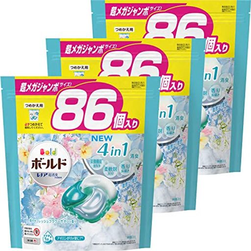 贅沢品 ジェルボール4d ボールド 洗濯洗剤 ケース販売 フレッシュフラワーサボン 86個x3 詰め替え 洗濯洗剤 Sis Edu Gh