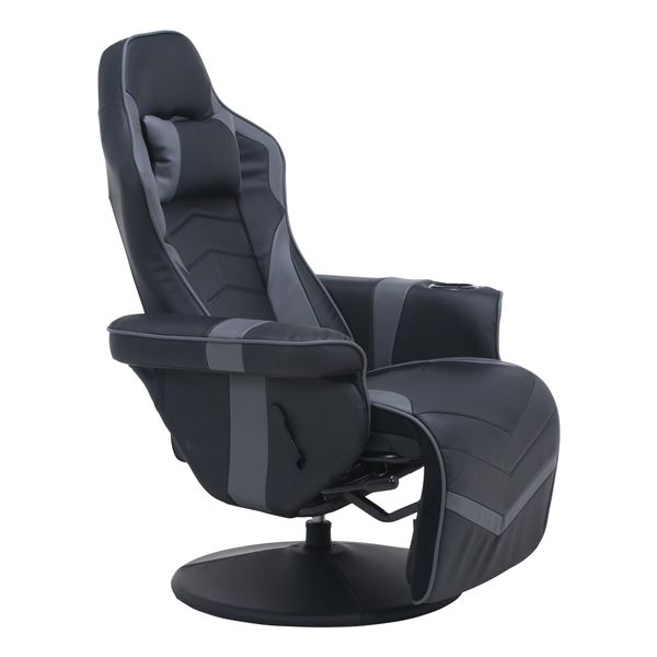 ゲーミングチェア リクライニングチェア 約幅84cm ブラック×ブラック ドリンクホルダー 肘付き 合皮 ハイバック 組立品