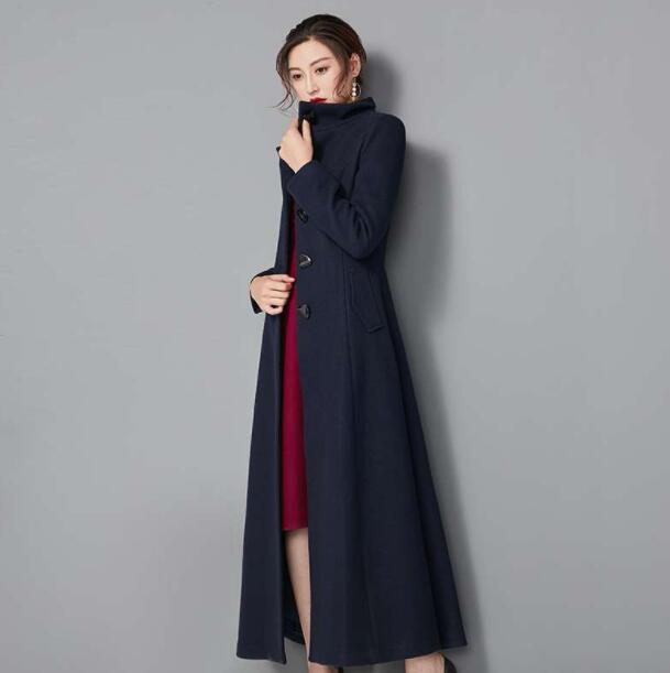 全4色！レディースロングコート　マキシコート　ラシャ　膝下丈　マキシ丈　裏地あり　アウター　秋冬物 冬物 冬服 ロングコート　通勤　OL　無地　チェスターコート　フレアコート　大きいサイズ　エレガント