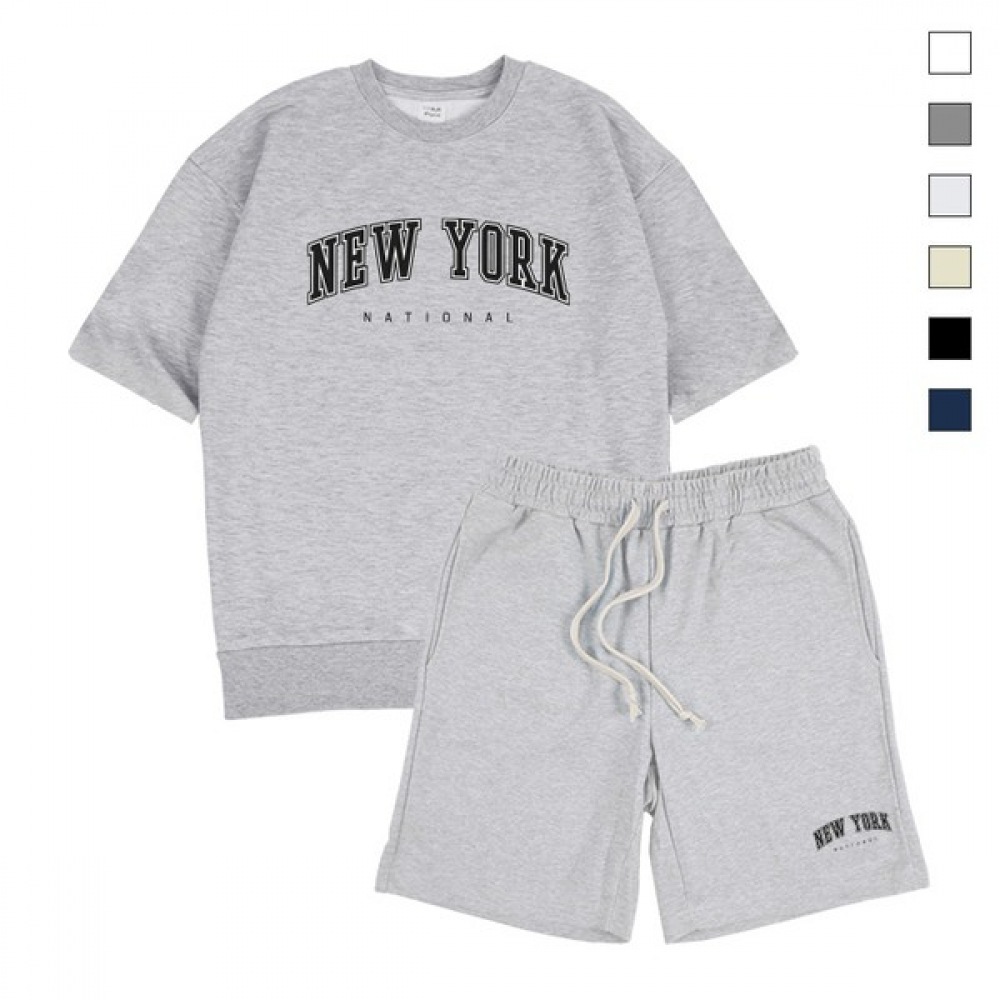 [ポール＆ポール] ニューヨークナショナルベーシックオーバーフィット半袖スウェットシャツショーツセット