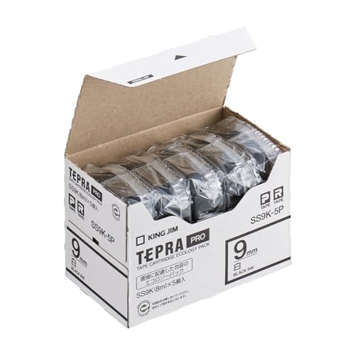 キングジム 【純正】 テプラPROテープカートリッジ エコパック5個入 9mm 白ラベル/黒文字 長