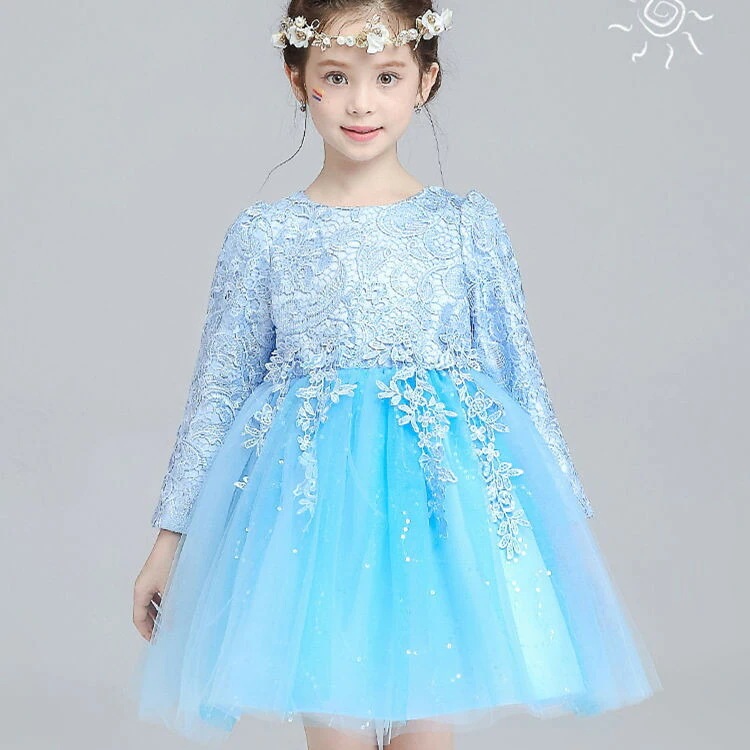 4色展開　長袖　ミニドレス　子供ドレス　花柄　フォーマル　ワンピース　キッズ服 子供服 女の子 ワンピース 子ども　発表会　七五三　演出舞台　結婚式　卒業園　入園式 ピアノ　90-160CM　総レース