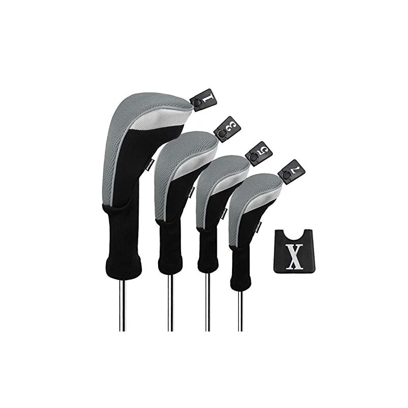 Andux ゴルフクラブヘッドカバー ゴルフウッドドライバー ヘッドカバー 4個セット 460cc対応 MT/MG30 (グレー)