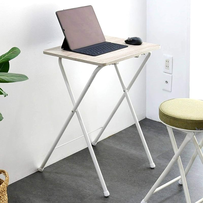 【即納】[山善] テーブル ミニ 折りたたみ サイドテーブル 幅50奥行48高さ70cm ハイタイプ 傷汚れ水分熱に強い天板(メラミン加工) なめらかな表面 角が丸い アンティークアイボリー