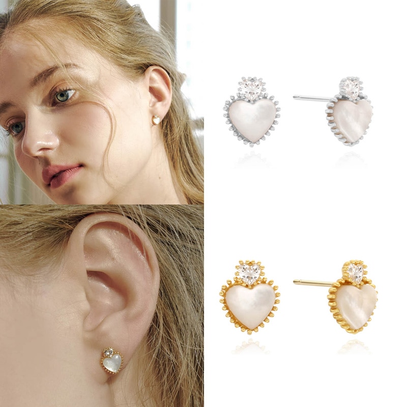 [silver 925] エーデル ハート キュービック イヤリング/韓国女性アクセサリー