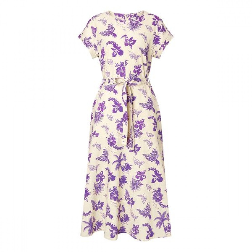 [ヘッジズレディース] 25SS コットンシーサッカータヒチ柄キャップスリーブドレスパープル HSDR5B501U2