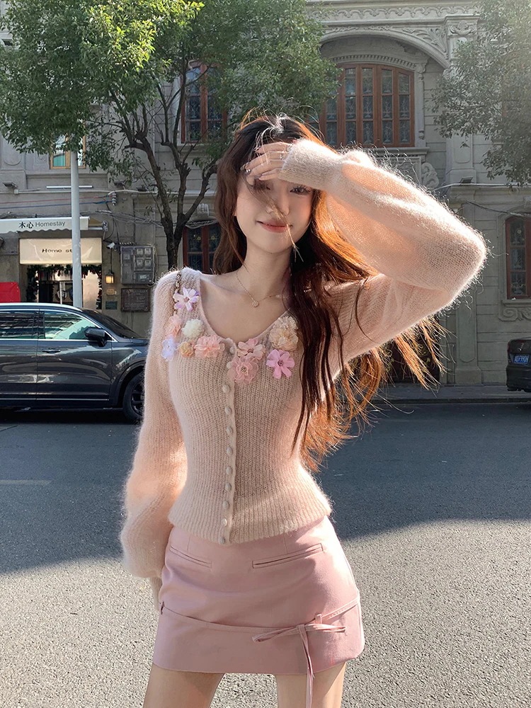 2025春夏 長袖 カーディガンショート丈UV対策 日焼け対策 K-POPトップスカジュアル配色韓国系ストリートへそ出しタイトVネック 肌見せ T ファッションレディースかわいい 衣装風フレンチ