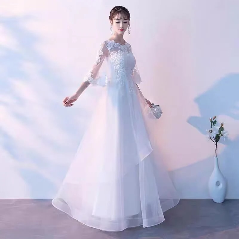 ウエディングドレス 袖あり 安い 花嫁 白 二次会 aライン ロングドレス 結婚式 ブライダル 大きいサイズ パーティードレス 海外挙式 演奏会 披露宴 レース