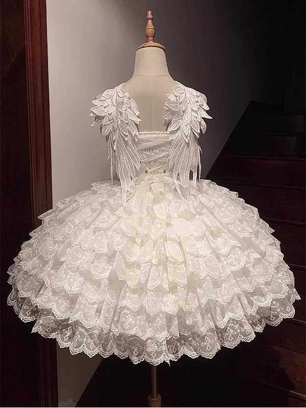 白い甘いバレエスタイルリトルフラワー結婚ホルターネックロリータスカートjskロリータパフプリンセススカートワンピースドレスドレス