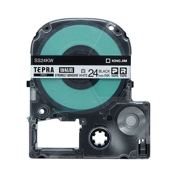 （まとめ） キングジム テプラ PRO テープカートリッジ 強粘着 24mm 白／黒文字 SS24KW 1個 (×4セット)